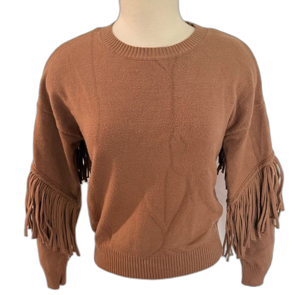 Chelsea & Theodore Ginger Brown Long Sleeve Fringe Sweater Size Medium